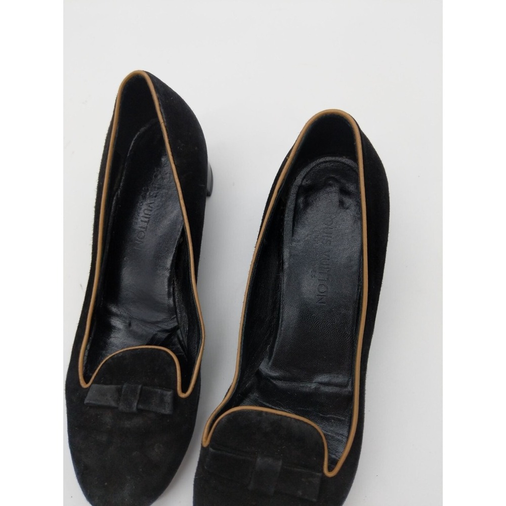 Louis Vuitton Womens Quiet Luxury Suede Block Heel Pump 35 US 5 Black Bow Loafer - Picture 10 of 15